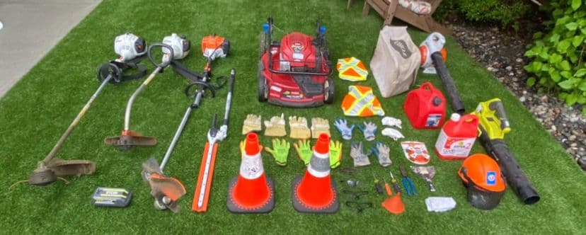 Lawn care equipment ready for a job